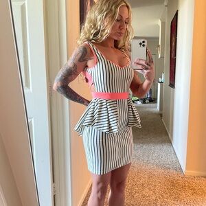 Striped Peplum Dress with Pink Accents